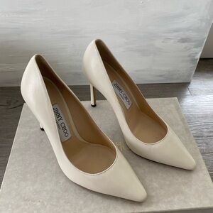 Jimmy Choo Romy 100 Ivory Leather Pointed-Toe Pumps